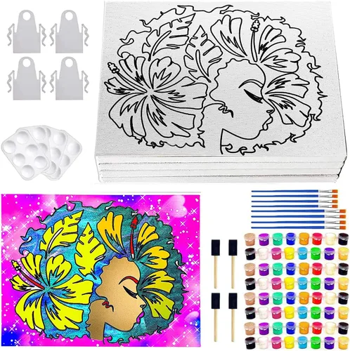 Indigo Art Studio Pre Drawn Canvas Paint Kit for Adults Kids Couples | 4-40 PACK Discounted Bundle | Afro Nature Therapeutic Retro | DIY Birthday