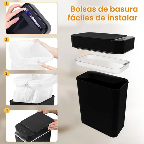 Vista 7 de Cubo de Basura Negro para Baño de 2.6 Galones, Basurero con Sensor de Movimiento Automático Sin Contacto, Cubo de Basura Pequeño Inteligente