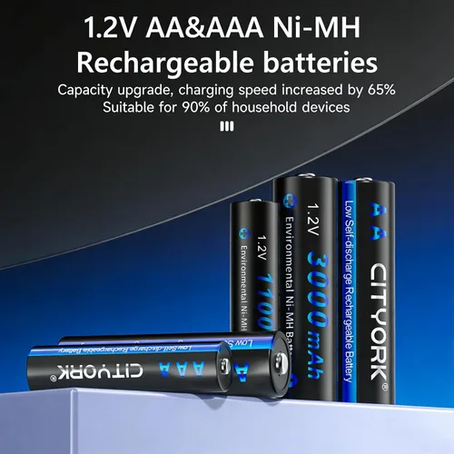 Vista 2 de CITYORK Paquete de 16 pilas recargables AA AAA, 8 AA 3000 mAh y 8 AAA 1100 mAh 1.2 V Ni-MH baja autodescarga doble A batería recargable para luces