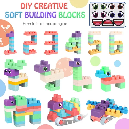 Vista 8 de Bloques de construcción suaves para niños pequeños, bloques de construcción grandes apilables para bebés de 6 meses en adelante, regalos Stem