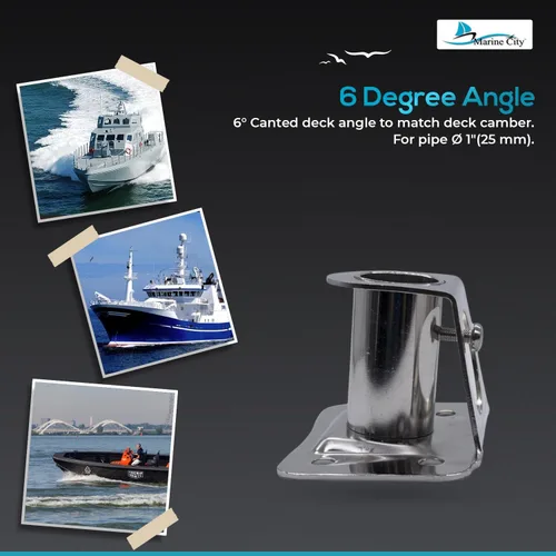 Vista 6 de MARINE CITY Stainless Steel Stanchion Socket with Triangular Base and Buttress for Pipe for Marine Boat Yacht Fishing