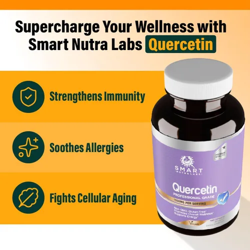 Vista 4 de Smart Nutra Labs Quercetina 1000 mg- 180 cápsulas veganas, suplemento de quercetina 100% puro, sin OMG, sin gluten, probado por terceros