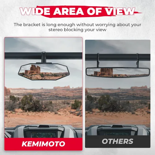 Vista 2 de KEMIMOTO Espejo retrovisor UTV universal para montaje de barra enrollable de 1.6 a 2 pulgadas, compatible con Polaris RZR Can Am X3 Maverick Rhino
