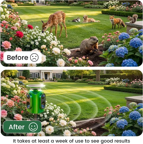 Vista 7 de 360° Solar Ultrasonic Animal Repellent Outdoor, Deer Repellent Traps with Motion Sensor, cat Repellent Outdoor -Light Green