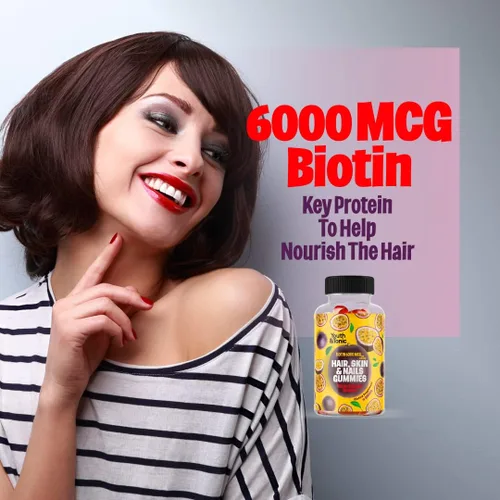 Vista 4 de 70 gomitas para el cabello, biotina, 6000 mcg, colágeno, silicio, PABA y multivitaminas, vitaminas para el cabello, la piel y las uñas, gomitas