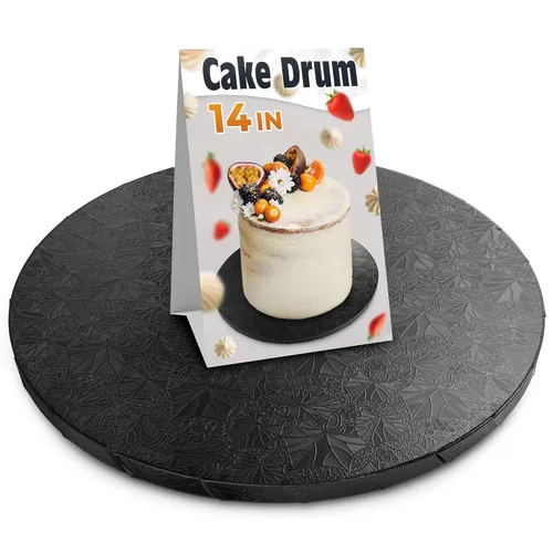 Vista 15 de 8 Inch Cake Drum - Black Round 8 Inch Cake Boards for Holiday Dessert Presentation, Grease and Moisture Resistant, Thick Durable Material with Fancy