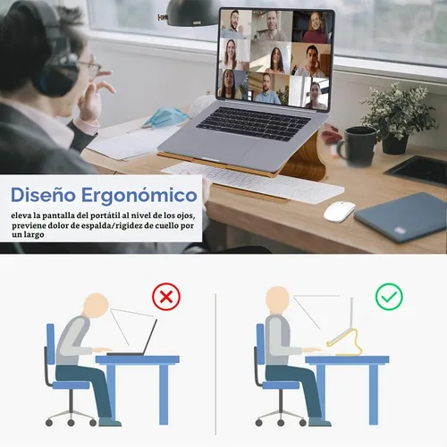 Vista 4 de Soporte de madera para laptop, soporte para laptop, soporte de madera para computadora portátil, soporte de madera para computadora de escritorio