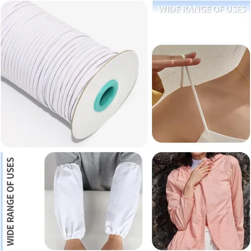 Vista 7 de Cuerda elástica trenzada blanca de 1/8 de pulgada, 0.118 in, banda elástica plana, cuerda elástica, carrete elástico de punto elástico para coser