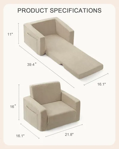 Vista 3 de Silla para bebés y niños, sofás blandos para bebés de 2 en 1 que se despliegan, sillas para bebés cómodas de 1 a 3 años, sofá convertible a sofá