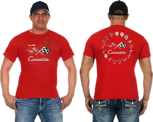 JH Design - Camiseta de manga corta con cuello redondo para hombre, diseño de collage de Chevy Corvette en 3 colores Rojo