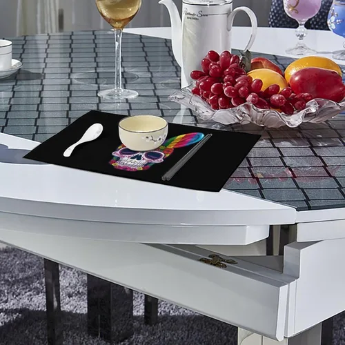 Vista 4 de Rainbow Flag Skull Bunny Ears Easter Gay Placemats Set of 6 Resistant Table Mats Washable Place Mats for Dinner Party Table Decoration