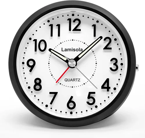 Lamisola Reloj de escritorio pequeño, funciona con pilas, reloj despertador analógico compacto para dormitorio, oficina en casa, baño, cocina,