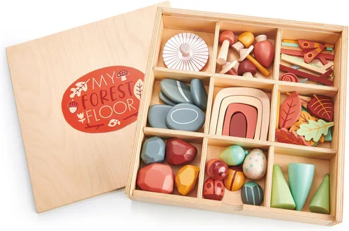 Tender Leaf Toys My Forest Floor - Bandeja de madera abierta para Tinker con compartimentos extraíbles, juguete Montessori para juegos imaginativos,