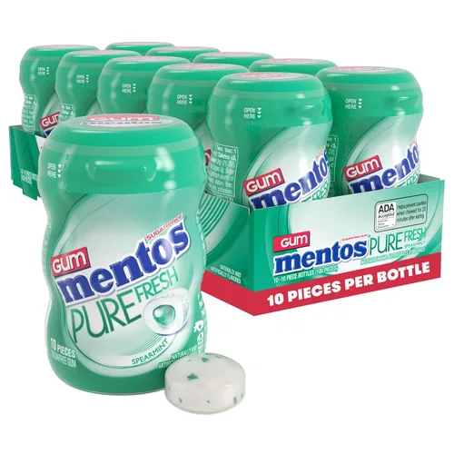 Vista 15 de Mentos - Goma de mascar Pure Fresh, sin azúcar con xilitol, sabor Cinnamon, botella de 50 piezas (paquete de 6) Goma de mascar, perfecta para un