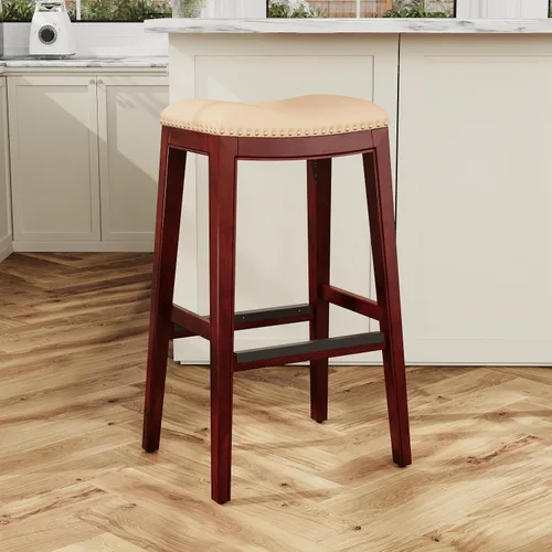 Vista 41 de DTY Indoor Living Durango - Taburete de silla de montar de 24 pulgadas, altura de mostrador, gris desgastado, cuero negro Cuero gris desgastado/negro
