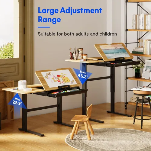 Vista 10 de FLEXISPOT Mesa de dibujo eléctrica de altura ajustable de 47.2 x 23.6 pulgadas, escritorio de dibujo de pie con parte superior extensible, estación