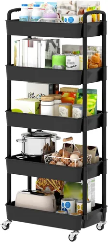 Vista 18 de Sywhitta - Carrito rodante de utilidad de 6 niveles de plástico con asa, carrito de almacenamiento multifuncional para oficina, sala de estar