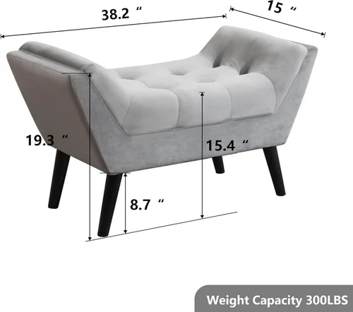 Vista 30 de Andeworld Banco de cama tapizado copetudo, taburete otomano de entrada, banco otomano de dos plazas (gris oscuro)