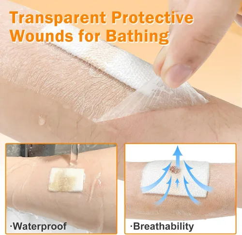Vista 3 de Carbou Vendaje de película transparente, 2.36 x 2.75 pulgadas, paquete de 100 parches adhesivos impermeables para vendaje de heridas, ducha