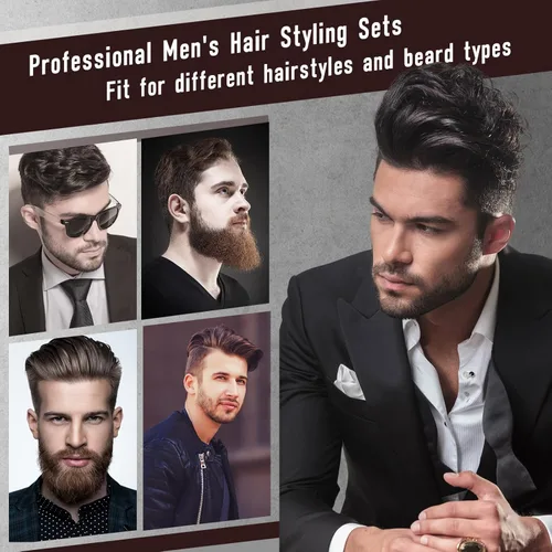 Vista 6 de Juego de cepillo de pelo y barba para hombre, cepillo de cerdas de jabalí, peine de dientes anchos, cepillo de pelo redondo, peine de textura