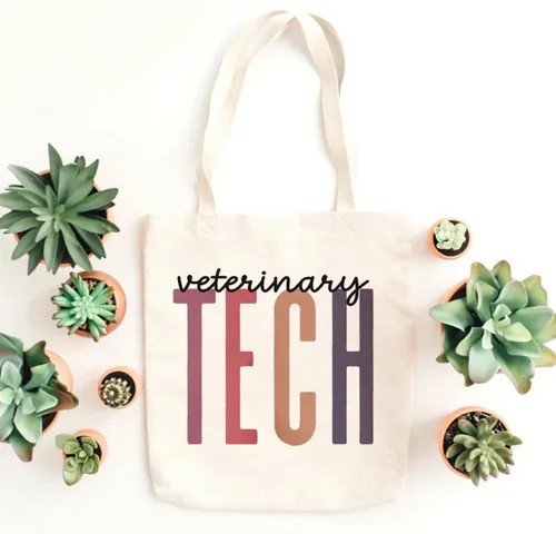 Vista 4 de Vet Tech - Bolsa de lona para mujer, bolsas de compras para técnicos veterinarios, bolsas reutilizables para comestibles, bolsas ecológicas