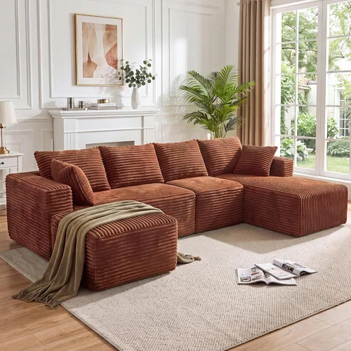 Vista 22 de Sofá modular en forma de L para sala de estar, sofá modular sin huesos con diván, sofá de pana con asiento profundo, no requiere montaje, negro