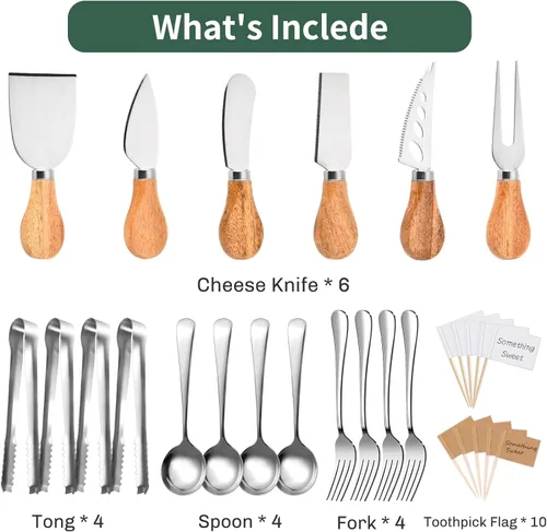 Vista 2 de 19 piezas de accesorios de charcutería, cuchillos de queso, accesorios de tablero de charcutería, juego de utensilios de charcutería, tenedores