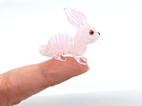 Vista 14 de Micro figuras de conejo de vidrio soplado a mano, animales, regalo coleccionable para decoración del hogar (negro rosa)