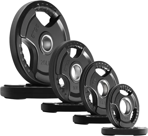 Vista 51 de RitFit Weight Plates for Barbell, 2-Inch Olympic Rubber Grip Plates for Weightlifting and Strength Training in Home & Gym, Single, Pair and Sets
