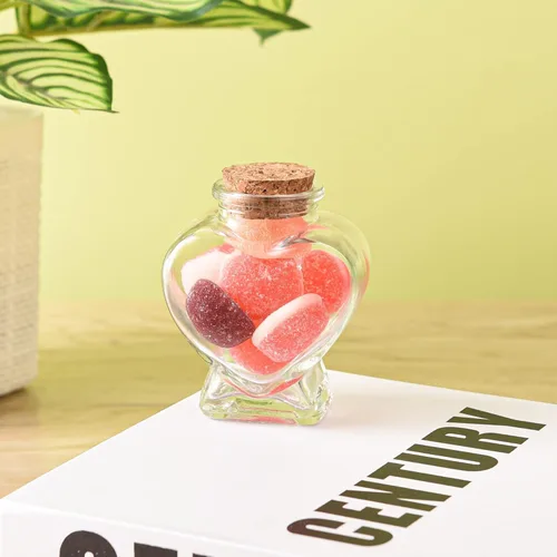 Vista 5 de 1 unidad de botellas vacías de vidrio en forma de corazón mini con tapones de corcho, botellas de vidrio decorativas con tapa de corcho