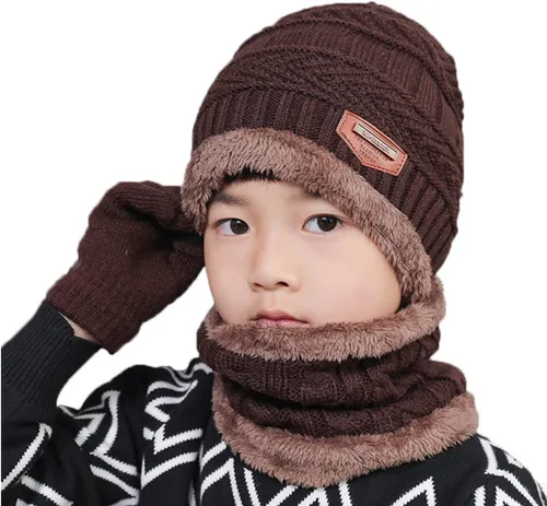 DANMY Gorro para niños, con forro polar, para niños, para niños, niñas, gorro de punto cálido de invierno para niños pequeños