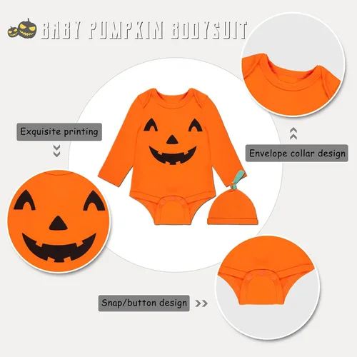 Vista 2 de Little Fancy Mameluco de calabaza con sombrero para bebé recién nacido