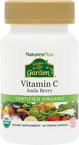 NaturesPlus Source of Life Garden Vitamina C - 60 cápsulas - Apoyo al sistema inmunológico - Certificado USDA orgánico, sin OMG, vegano, sin gluten,