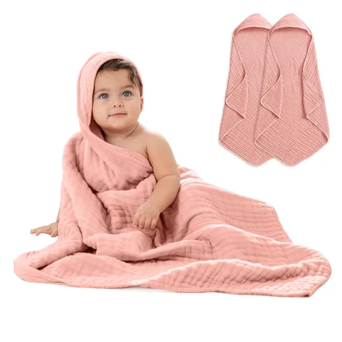 Comfy Cubs Paquete de 2 toallas de bebé con capucha, grandes de 32 x 32 pulgadas, 6 capas de 100% algodón de muselina para bebés, niños pequeños y