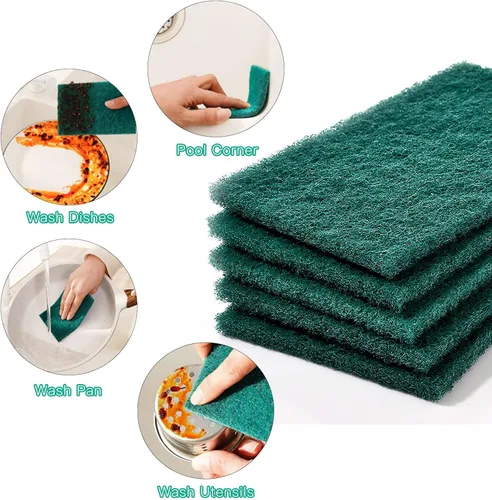 Vista 3 de Almohadillas de limpieza resistentes para limpiar platos, esponja, no rayan, verde, reutilizables, para cocina y utensilios de limpieza de platos