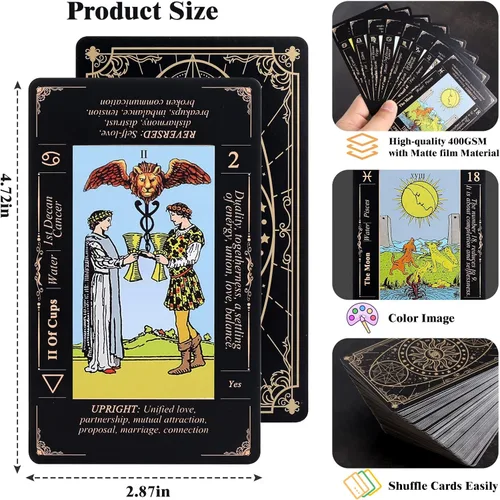 Vista 4 de Fofeadm - Cartas de tarot con libro guía y bolsa de lino de transporte, mazo de 78 cartas de tarot clásicas originales, juego de adivinación