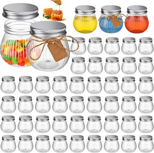 Vista 9 de Yungyan 50 tarros pequeños de 4 onzas con tapas, mini tarros transparentes de plástico con tapas y etiquetas, mini recipientes de gelatina