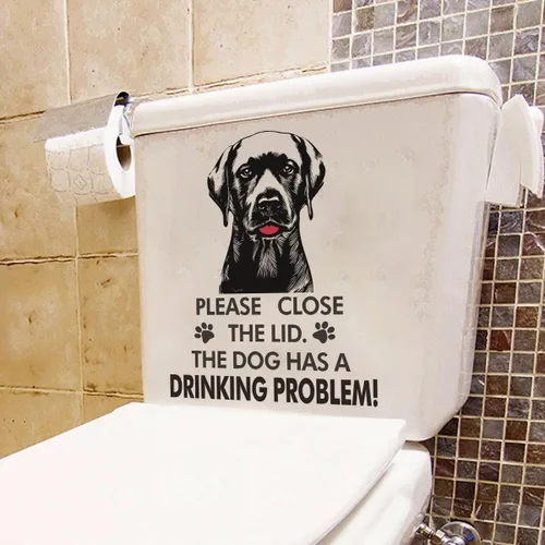 Vista 3 de Divertidas calcomanías para tapa de inodoro de perro Labrador Retriever, extraíble, impermeable, vinilo para asiento de inodoro, cierra la tapa