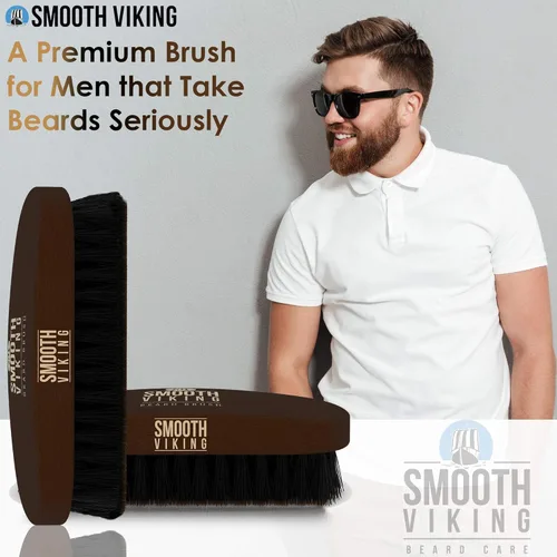 Vista 6 de Conjunto de regalo de cepillo y peine para barba Smooth Viking para hombres - Cepillo de cerdas de jabalí natural y peine de madera, cepillo