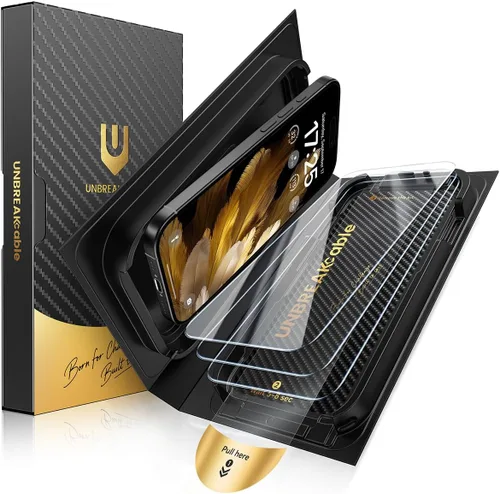 Vista 12 de UNBREAKcable Protector de pantalla para iPhone 15, caja de instalación rápida, paquete de 3 unidades de vidrio templado inastillable [dureza 9H]