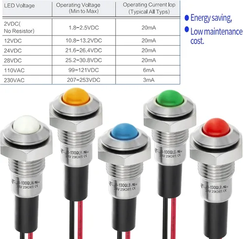 Vista 6 de 8 mm 0.31" Mini Luz Indicadora Impermeable IP67 Señal de Lámpara de Metal Cúpula de Acero Inoxidable 12V-24V CC/CA Luz Piloto LED con Cable de 140 mm