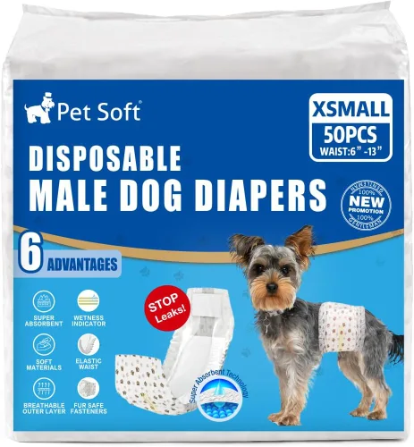 Vista 8 de Pet Soft Pañales desechables para perros machos, con indicador de humedad, ultra absorbentes, cómodos para incontinencia micción excitable, 50