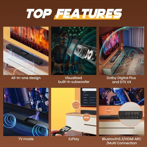 Vista 3 de Hisense Barra de sonido todo en uno A620 de 2.1 canales con subwoofer incorporado, 240 W, DTS Virtual: X, Dolby Dightal Plus, Bluetooth 5.3, Roku TV