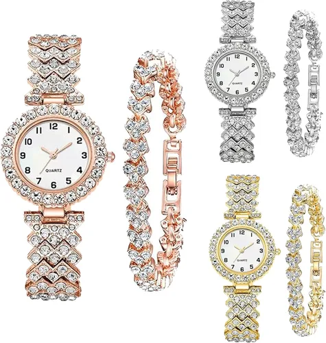Juego de 6 relojes de diamantes y pulsera para mujer, reloj de pulsera analógico de cuarzo, joyería surtida, al por mayor, plata, oro rosa