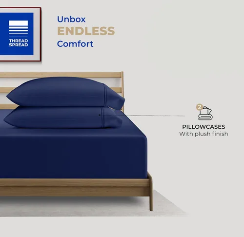 Vista 3 de THREAD SPREAD Juego de 2 fundas de almohada de 100 % algodón tamaño estándar/Queen, 400 hilos, ultra suaves y frescas de tejido satinado