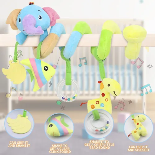 Vista 6 de Caterbee Juguetes de asiento de coche para bebé, juguetes colgantes con sonajero para bebés (elefante)