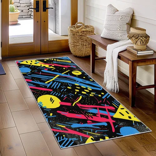 Vista 11 de Memphis Runner Rug 2x4 Small - Hallway Runner Rug Retro 80s Funky Geometric Fashion Pattern, Non Slip, Washable, Memphis Home Decor Carpet for