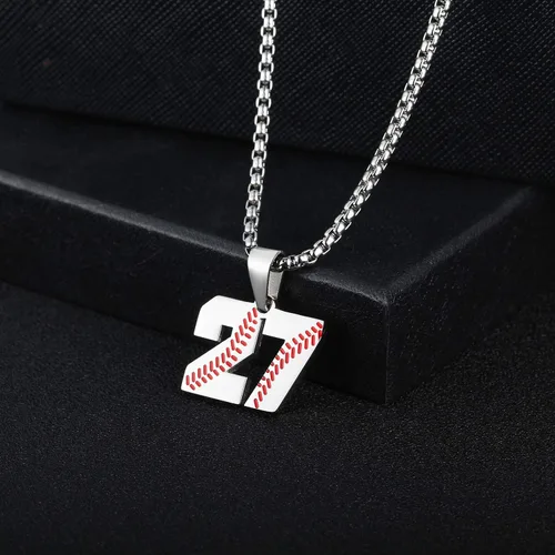 Vista 2 de TLIWWF - Collar con dije de número de camiseta de béisbol de acero inoxidable para niños y hombres