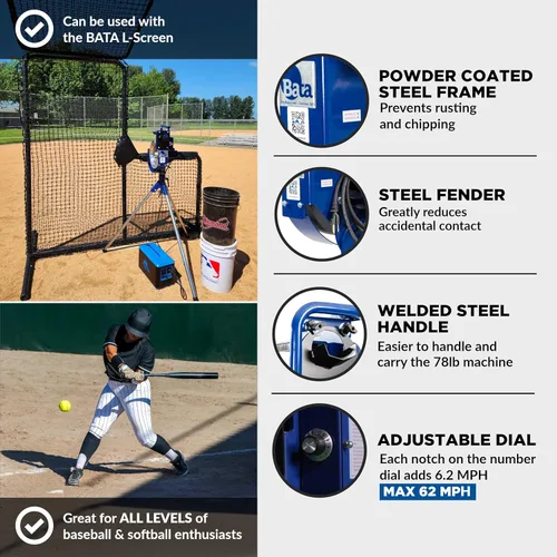 Vista 4 de BATA Baseball and Softball Combo Wheel Pitching Machine, Youth and Adult Automatic Pitch Machine for Baseballs and Softballs, Practice Training