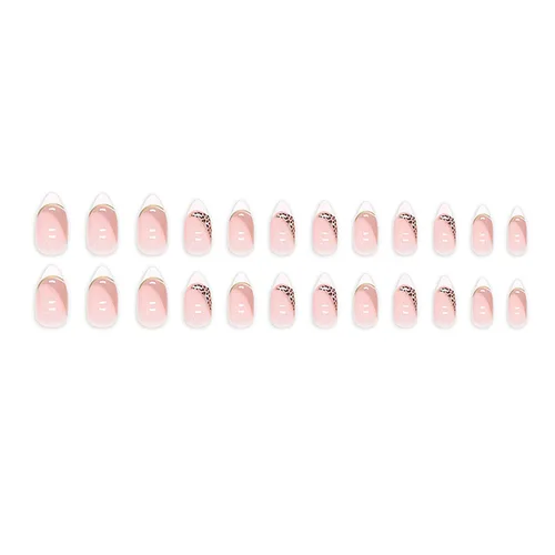 Vista 5 de Uñas de gel a presión con diseño mediano, uñas postizas con pegamento almendra, uñas postizas brillantes, kit de uñas acrílicas de punta francesa